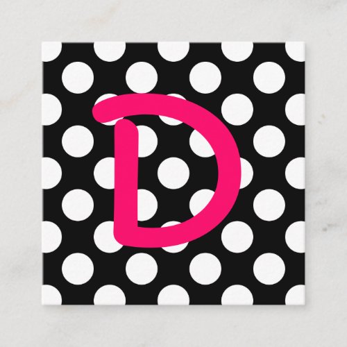 Black and White Polka Dot Hot Pink Monogram Square Business Card