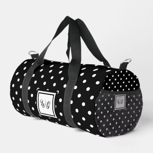 Black and white polka dot initials pattern girly duffle bag