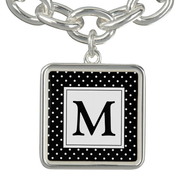 Black and White Polka Dot Modern Monogram Bracelet (Design)