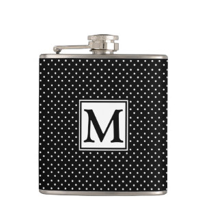 Black and White Polka Dot Modern Monogram Flask