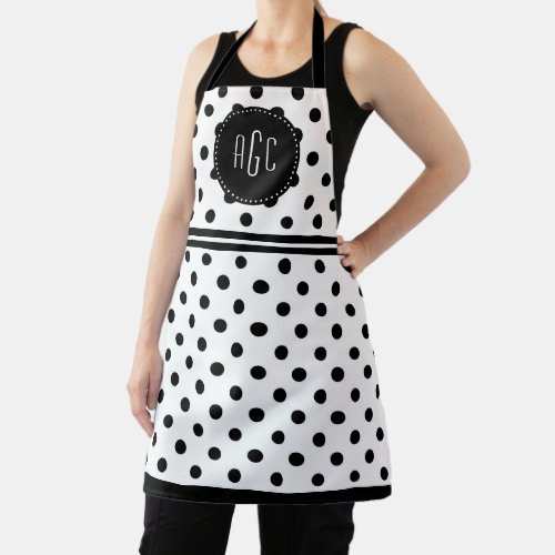 Black and white polka dot monogram apron