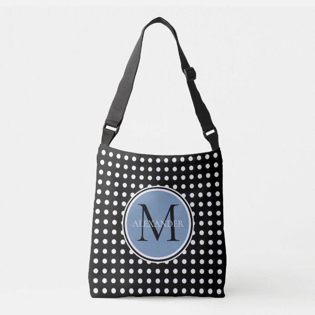 Black and White Polka Dot Monogram Diaper Bag (Front)