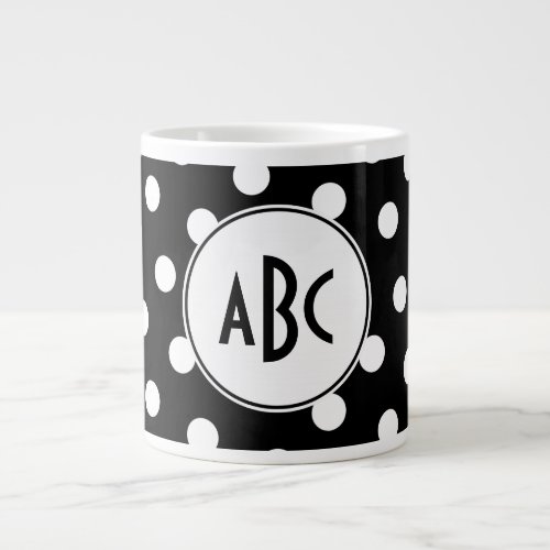 Black and White Polka Dot Monogram Large Coffee Mug