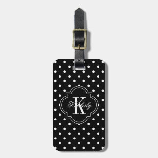 Black and White Polka Dot Monogram Luggage Tag