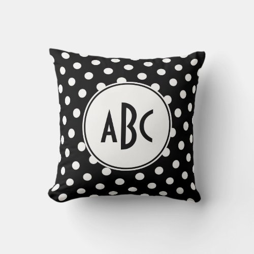 Black and White Polka Dot Monogram Throw Pillow