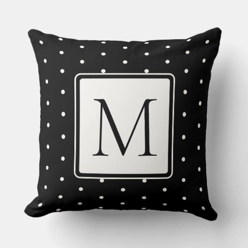 Black and White Polka Dot Monogram Throw Pillow