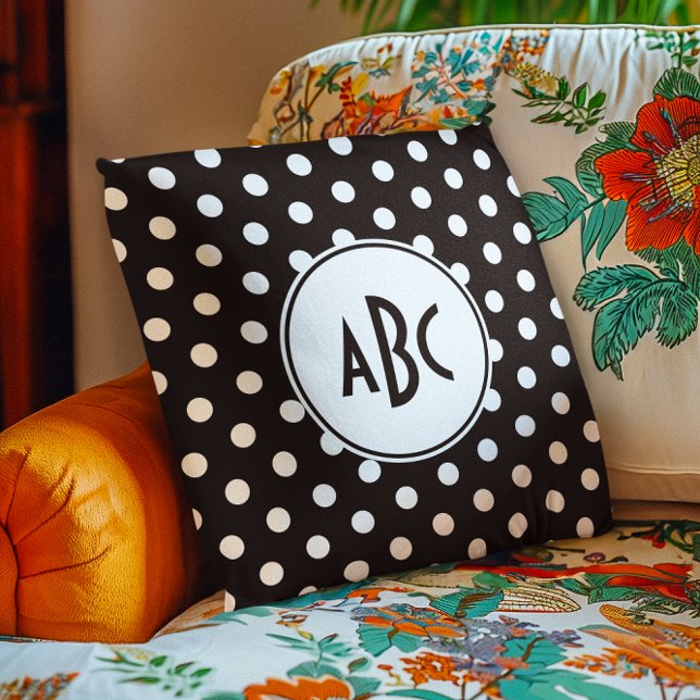 Black and White Polka Dot Monogram Throw Pillow (Black and White Polka Dot Monogram Throw Pillow)