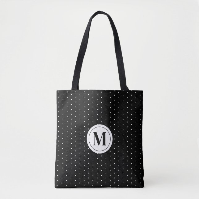 Black and White Polka Dot Monogram Tote Bag (Front)