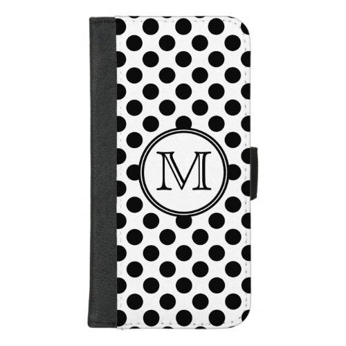 Black and White Polka Dot Monogrammed iPhone 87 Plus Wallet Case