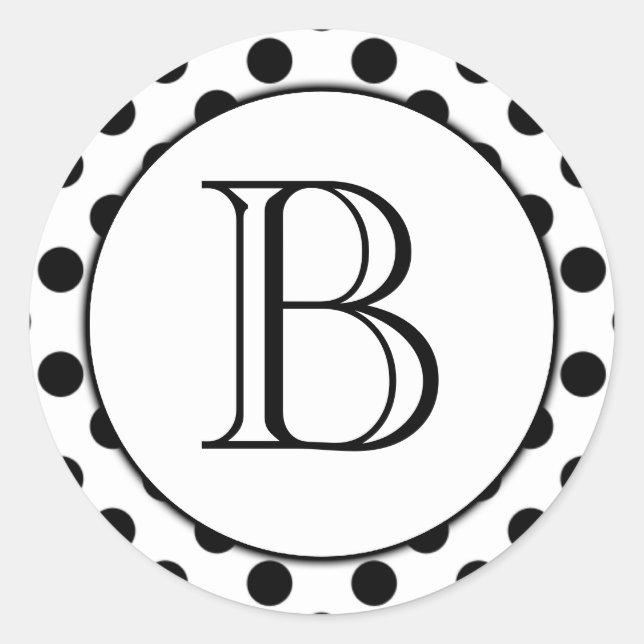 Black and White Polka Dot Monogrammed Sticker (Front)