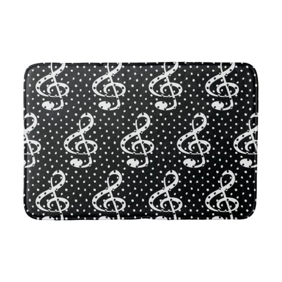 Black and white polka dot music note design bath mat