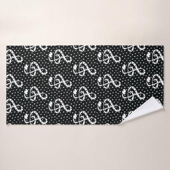 Black and white polka dot music note design bath towel
