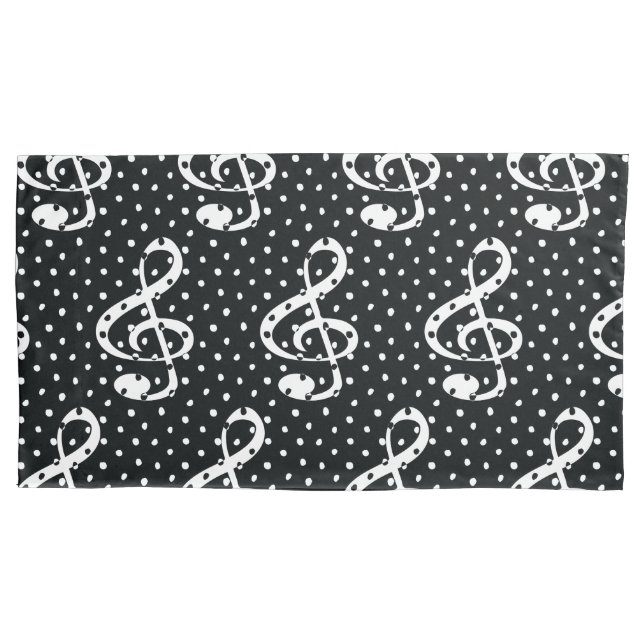 Black and white polka dot music note design pillow case (Front)
