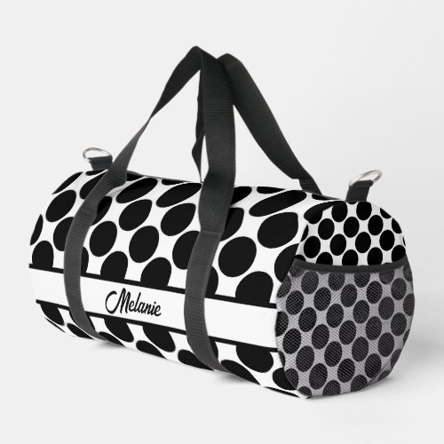 Black and white polka dot name pattern big dots duffle bag