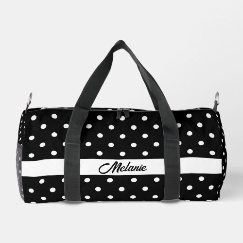 Black and white polka dot name pattern pretty duffle bag