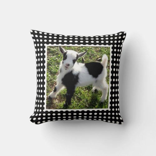 Black and White Polka Dot Nigerian Dwarf Goat Kid Throw Pillow