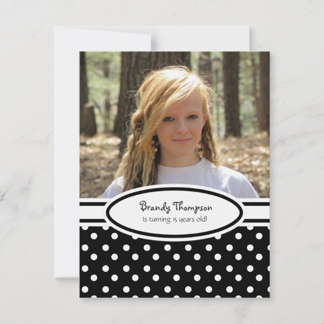 Black and White Polka Dot Party Invitation (Front)