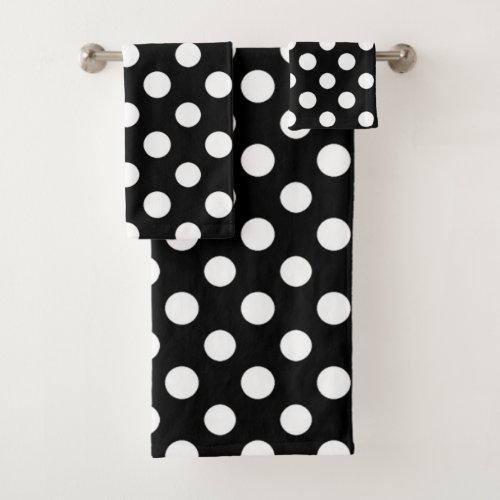 Black and White Polka Dot Pattern Bath Towel Set