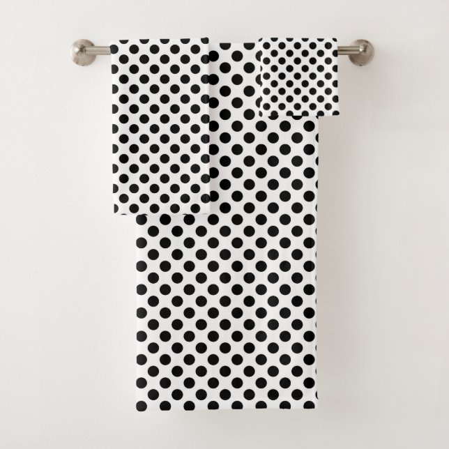 Black and White Polka Dot Pattern Bath Towel Set (Insitu)