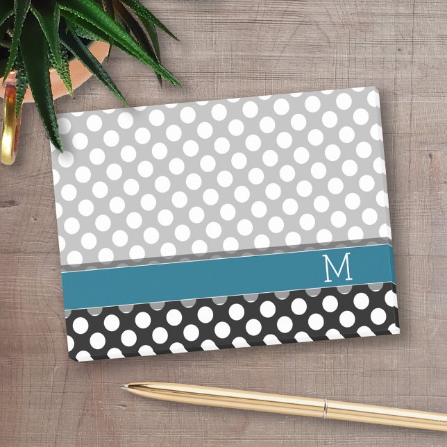 Black and White Polka Dot Pattern Blue Monogram Post-it Notes (Personalized Post-it notes - add your name and other text)