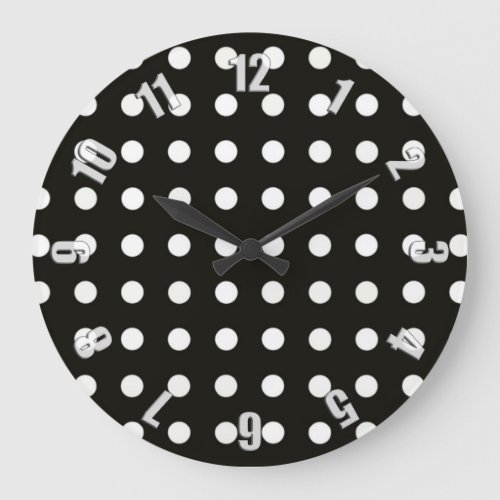Black and White Polka Dot Pattern Large Clock