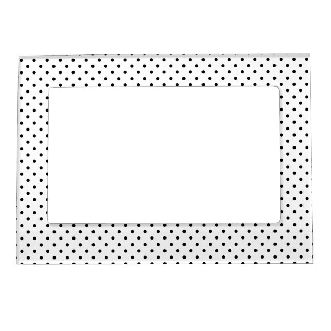 Black and White Polka Dot Pattern Magnetic Picture Frame (Front)