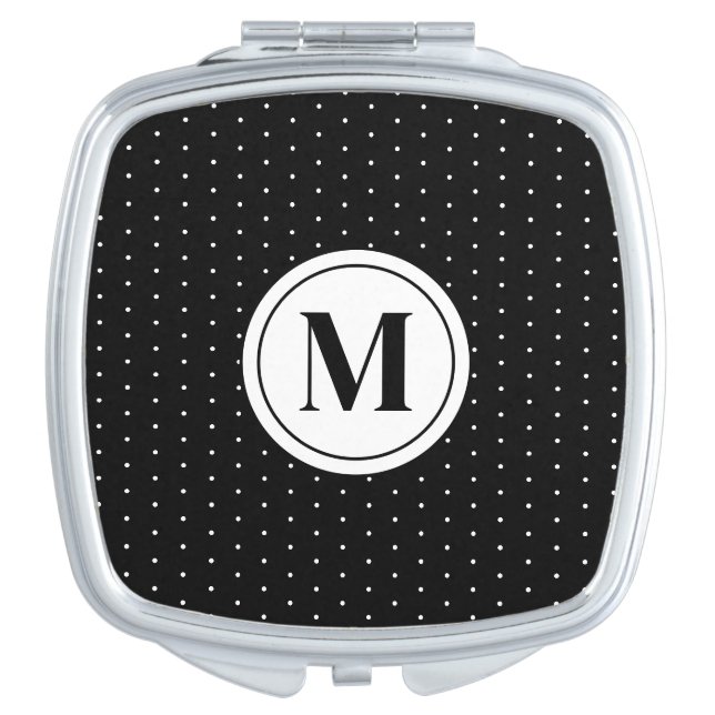 Black and White Polka Dot Pattern Monogram Compact Mirror (Front)