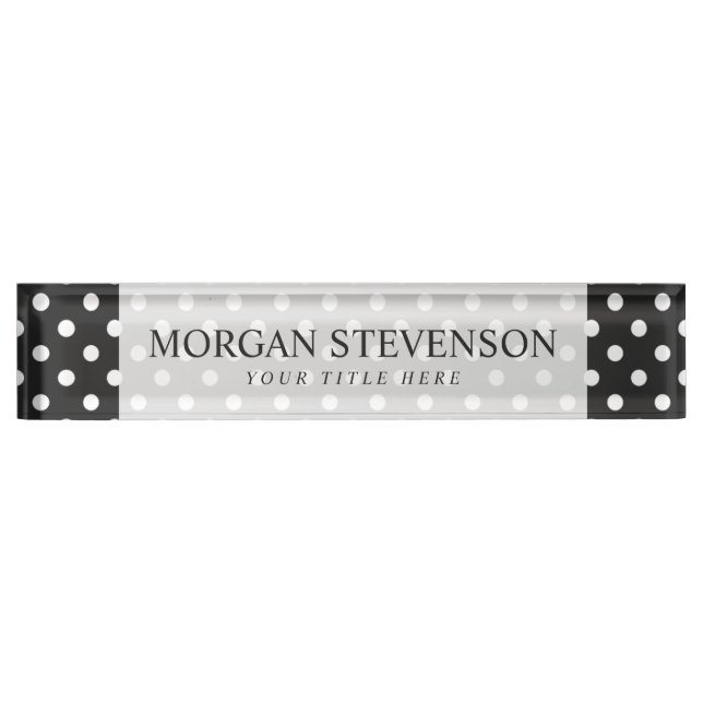 Black and White Polka Dot Pattern Name Plate (Front)