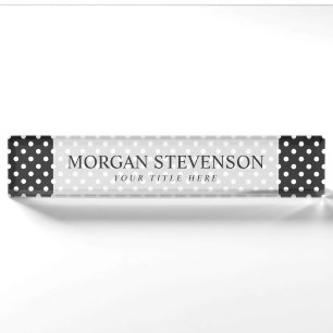 Black and White Polka Dot Pattern Nameplate