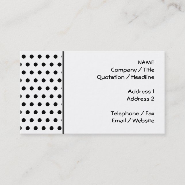 Black and White Polka Dot Pattern. Spotty. Business Card (Front)