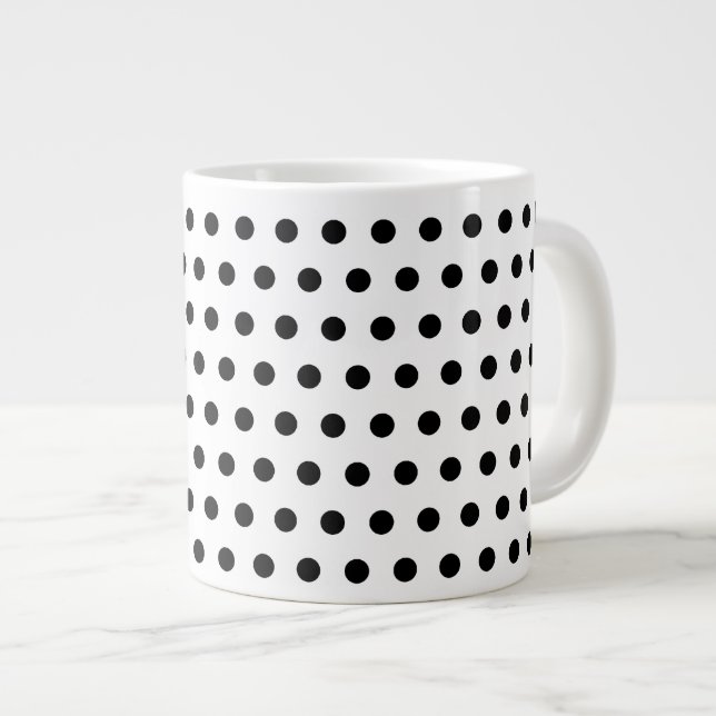 Black and White Polka Dot Pattern. Spotty. Giant Coffee Mug (Front Right)