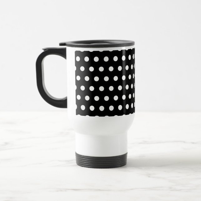 Black and White Polka Dot Pattern. Spotty. Travel Mug (Left)