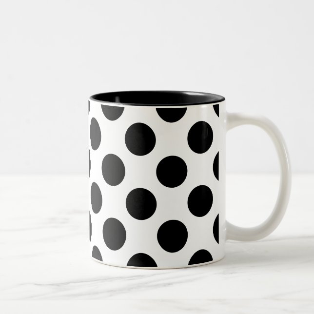 Black And White Polka Dot Pattern Two-Tone Coffee Mug (Right)