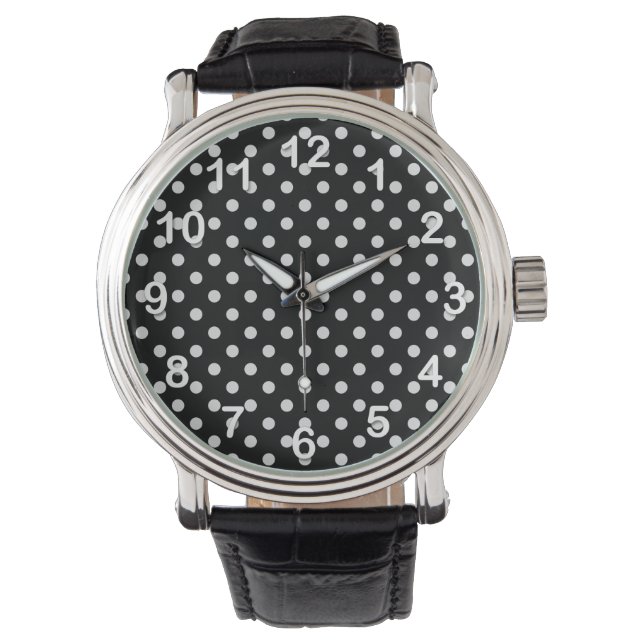 Black and White Polka Dot Pattern Watch (Front)