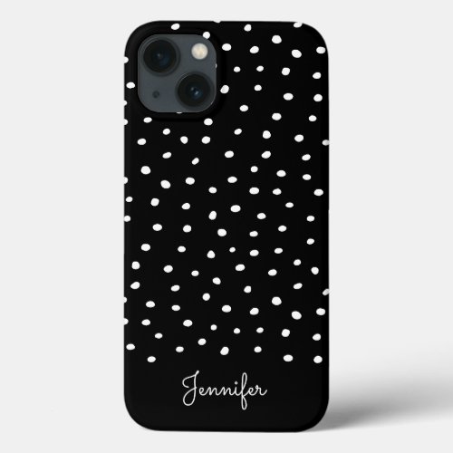 Black and White Polka Dot Pattern with Monogram iPhone 13 Case