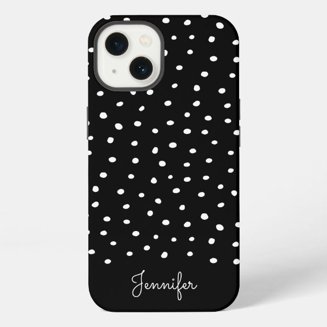 Black and White Polka Dot Pattern with Monogram Iphone Case (Back)