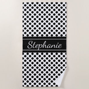 Black and White Polka Dot Personalized Beach Towel