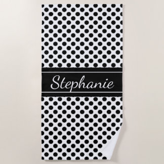 Black and White Polka Dot Personalized Beach Towel