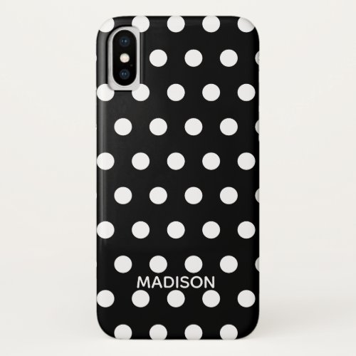 Black and white polka dot  Personalized Name iPhone X Case
