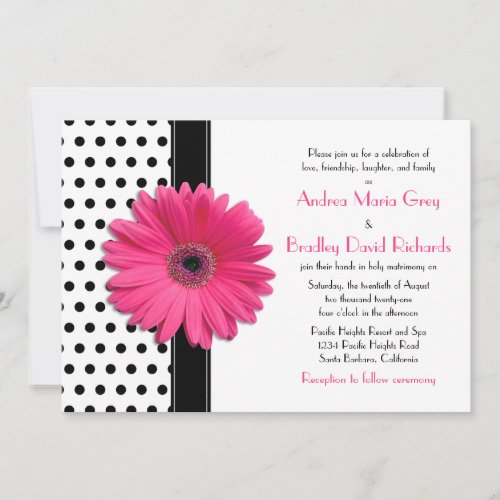 Black White Polka Dot Daisy Wedding Invitation