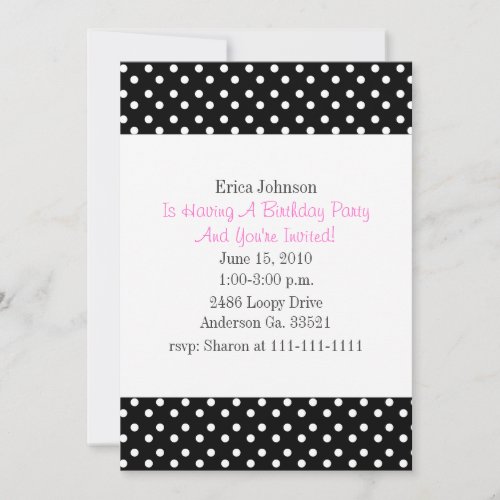 Black and White Polka Dot Print Party Invitation