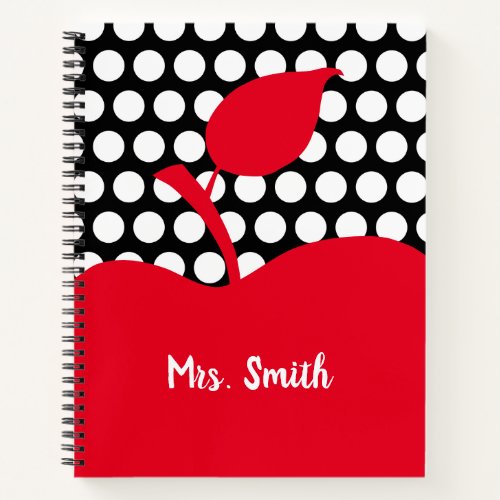 Black and White Polka Dot Red Apple Teacher Notebook