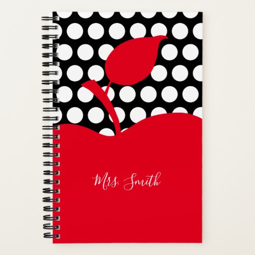 Black and White Polka Dot Red Apple Teacher Notebook