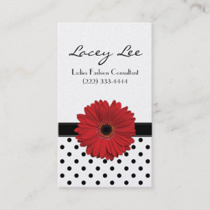 Black and White Polka Dot Red Gerbera Daisy Business Card