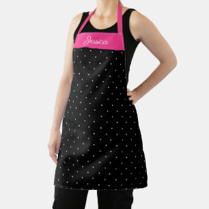 Black and White Polka Dot Red Personalized Name Apron
