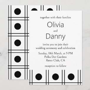 Black and White Polka Dot Retro Wedding Invitation
