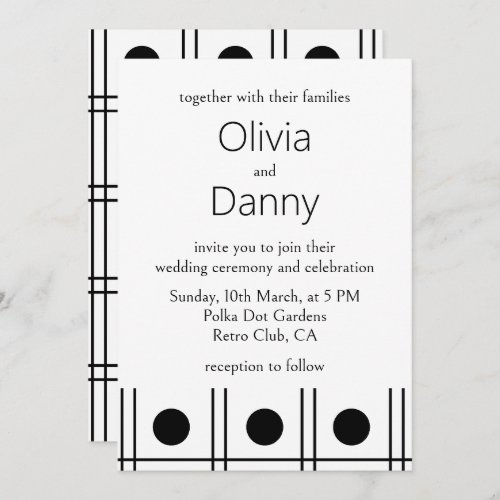 Black and White Polka Dot Retro Wedding Invitation