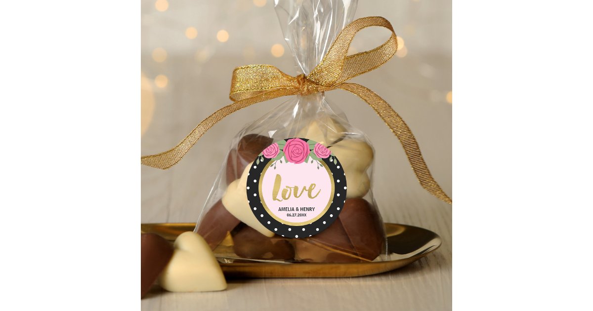 Black and White Polka Dot Roses Wedding Love Classic Round Sticker | Zazzle