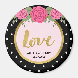 Black and White Polka Dot Roses Wedding Love Magnet