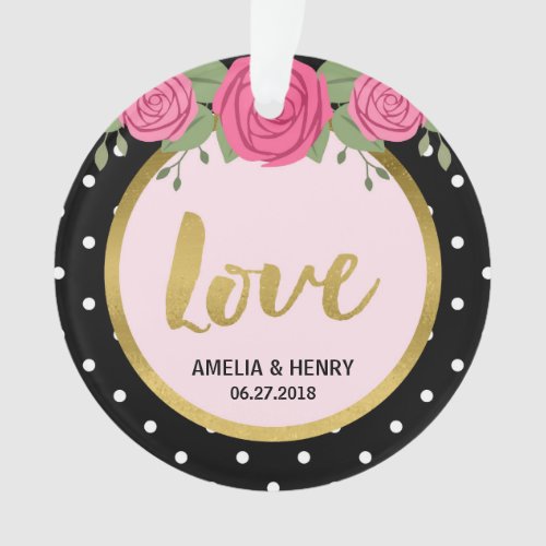 Black and White Polka Dot Roses Wedding Love Ornament